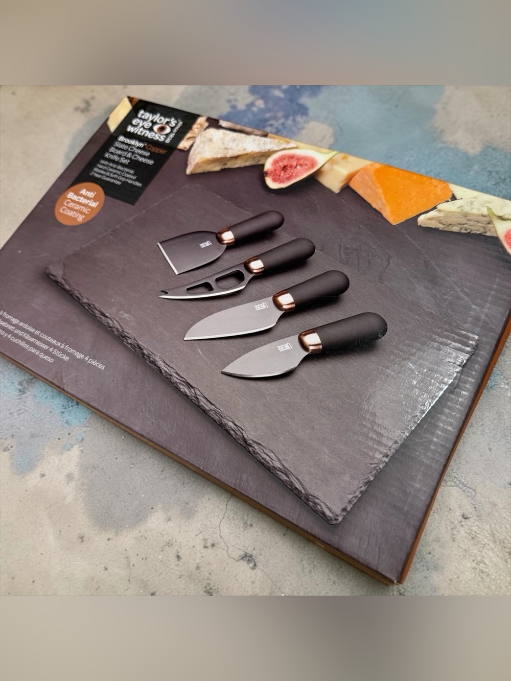 Taylor’s eye Witness Copper Slate Cheese Board & Knife Set